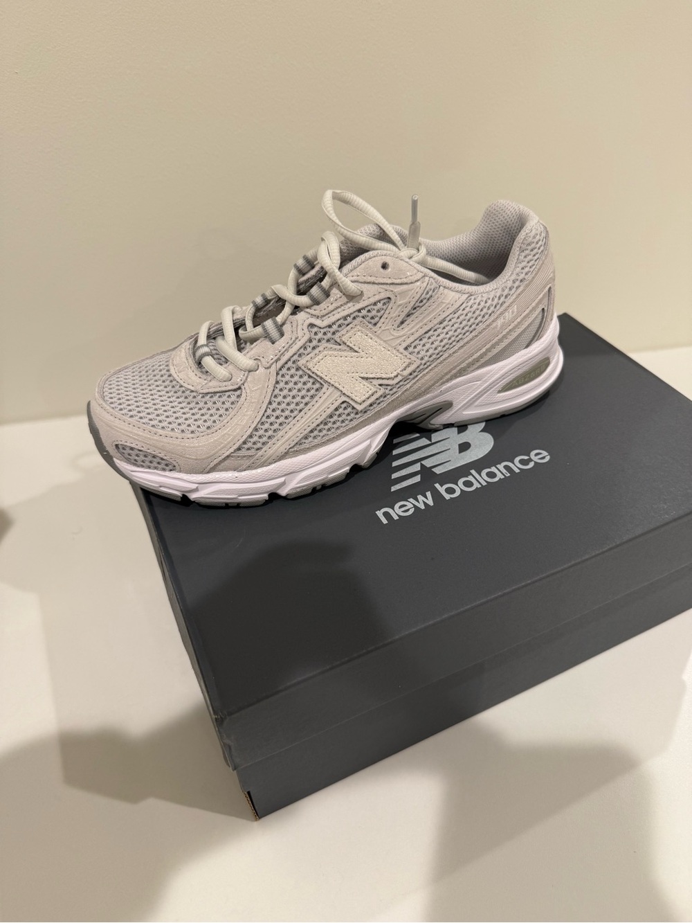 New Balance Kids White and Gray Mesh Sneakers